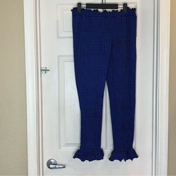 Fashion Nova Double Check Ruffle Pants Black/Blue Size Large - Picture 3 of 11